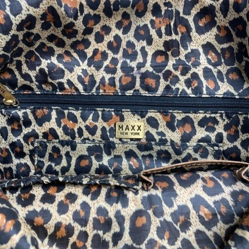 MAXX New York Women's Croc / Leather Jaguar Lining Adj Shoulder Bag Brown GC